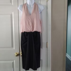 JASAMBAC Sheath Dress Colorblock V Neck  Blush black Sz L